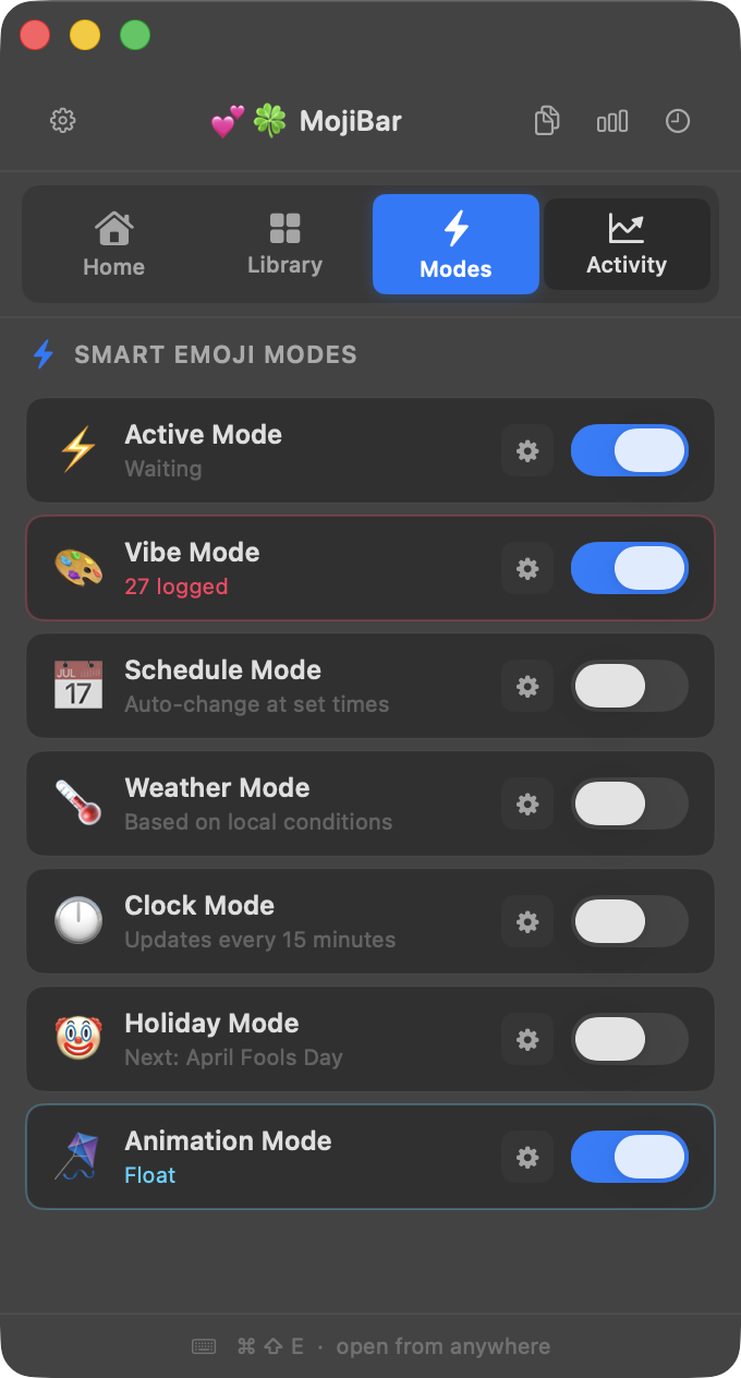 MojiBar Modes Tab